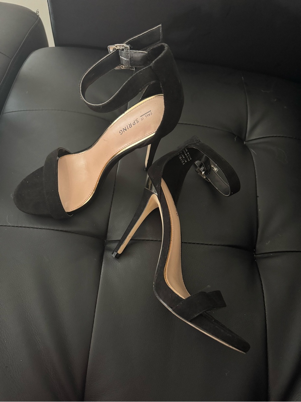 Call It Spring Black Suede Ankle Strap Stiletto Heels